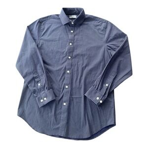 Michael Kors Slim Micro Dot Long Sleeve Button Up Blue Shirt Size Med Old Money